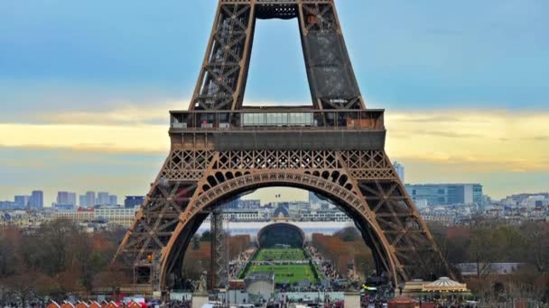 View Eiffel Tower Paris Trocadero Square Sunset France Champ Mars — Wideo stockowe