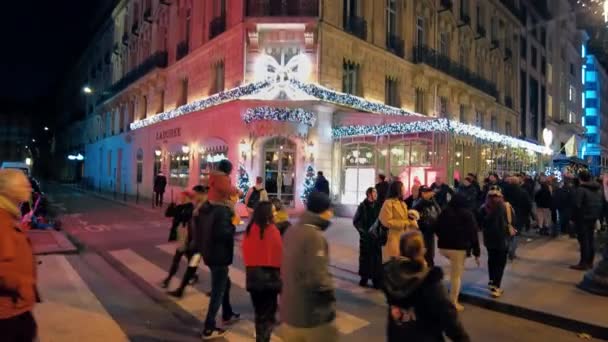 Paris France December 2022 Street View City Downtown Night Lot — ストック動画