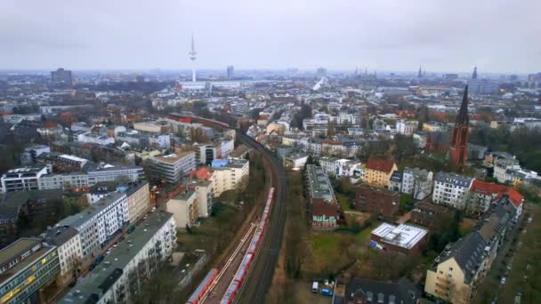 Aerial Drone View Hamburg Germany Residential District Buildings Roads Cars — Stock Video