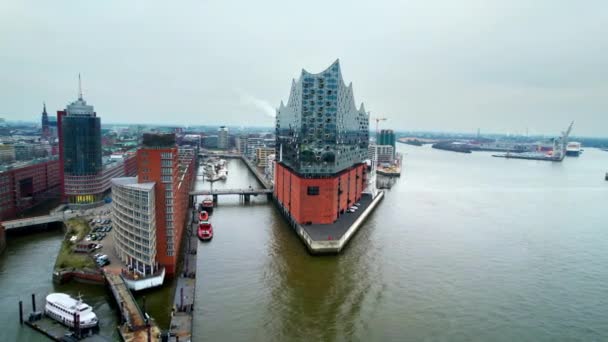 Flygdrönare Syn Speicherstadt Hamburg Tyskland Bostadsdel Med Klassiska Och Moderna — Stockvideo