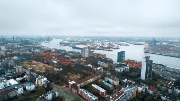 Aerial Drone View Hamburg Germany Elbe Coastline Sea Port Classic — Wideo stockowe