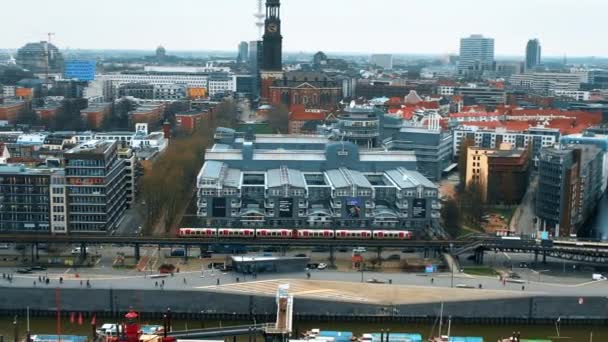 Hamburg Almanya Nın Hava Aracı Görüntüsü Elbe Kıyı Şeridi Demirli — Stok video