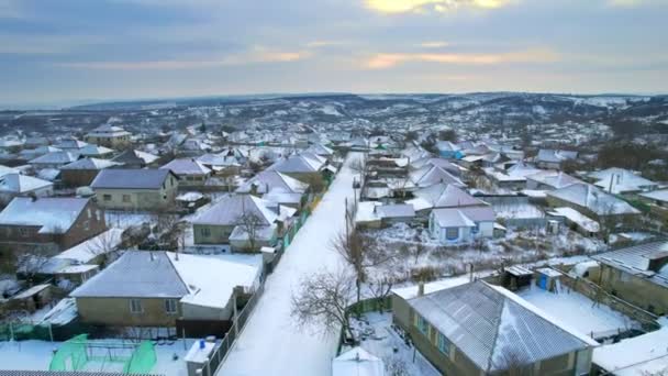 Aerial Drone View Village Moldova Winter Residential Buildings Roads Fields — Vídeos de Stock