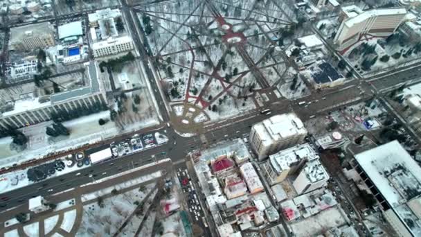Aerial Drone View Chisinau Downtown Winter Moldova Stephen Great Park — Stok video