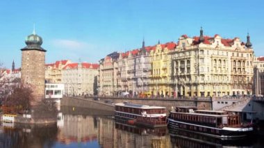 River and boats in Prague city, Czech Republic