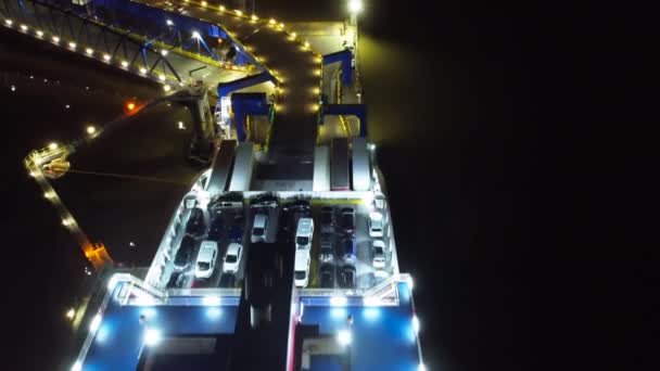 Aerial Drone View Ferryboat Liverpool Night United Kingdom — Vídeo de Stock