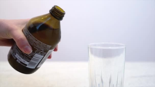 Pouring Kombucha Yellow Tea Glass Slow Motion — Stock Video