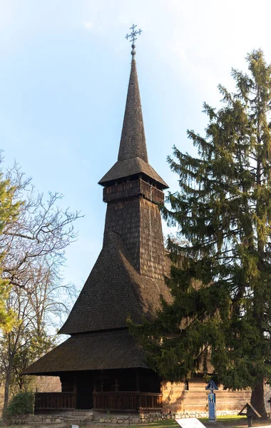 stock image View of the Village Museum in Bucharest, Romania. Old church made in national style