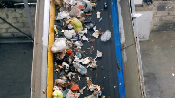 Garbage Moving Conveyor Belt Waste Sorting Plant — Stock Video