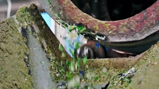 Processo Triagem Lixo Vidro Estação Triagem Resíduos Movimento Lento — Vídeo de Stock