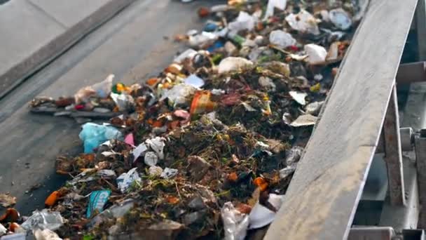 Chisinau Moldova Μαρτιοσ 2023 Σκουπίδια Που Κινούνται Πάνω Ιμάντα Μεταφοράς — Αρχείο Βίντεο