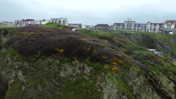 Vista Aérea Playa Ciudad Newquay Inglaterra Cornwall — Vídeos de Stock