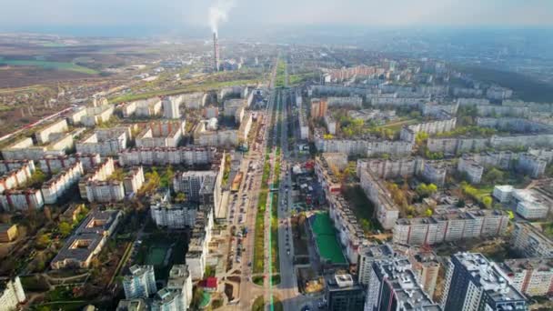 Vista Aérea Del Dron Chisinau Primavera Moldavia Distrito Residencial Con — Vídeo de stock