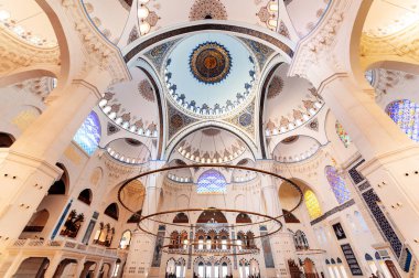 İSTANBUL, TURKEY - 21 Mayıs 2023: Camlica Camii 'nin tavanı