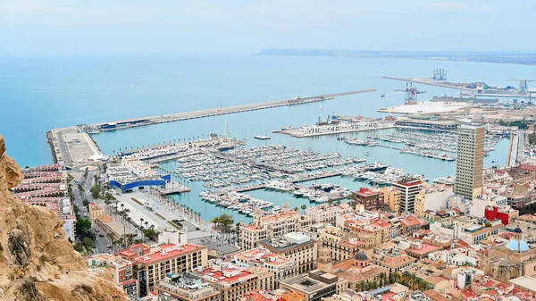 Panoramisch Uitzicht Haven Van Alicante Vanaf Het Kasteel Santa Barbara — Stockfoto