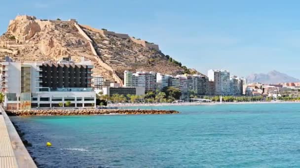 Alicante Španělsko Duben 2023 Pohled Mola Hradu Santa Barbara Hoře — Stock video