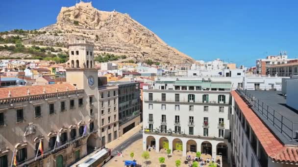 Alicante Belediyesi Benacantil Dağı Ndaki Santa Barbara Kalesi Nin Manzarası — Stok video