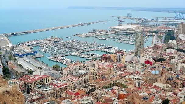 Spanya Alicante Deki Santa Barbara Kalesi Nden Limanın Kasabanın Panoramik — Stok video