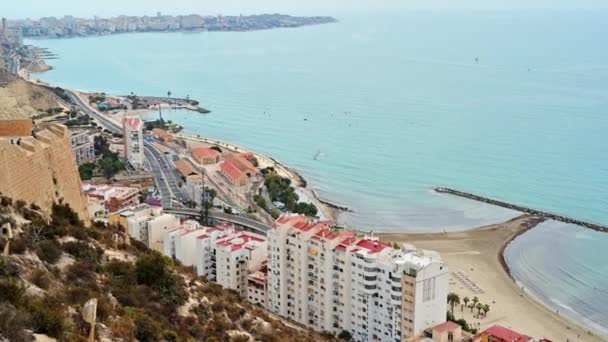 Pohled Pobřeží Budovy Hradu Santa Barbara Alicante Španělsko — Stock video