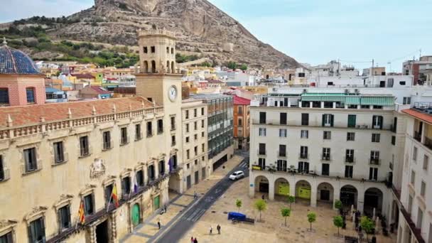 Alicante España Abril 2023 Vista Panorámica Del Ayuntamiento Una Montaña — Vídeo de stock