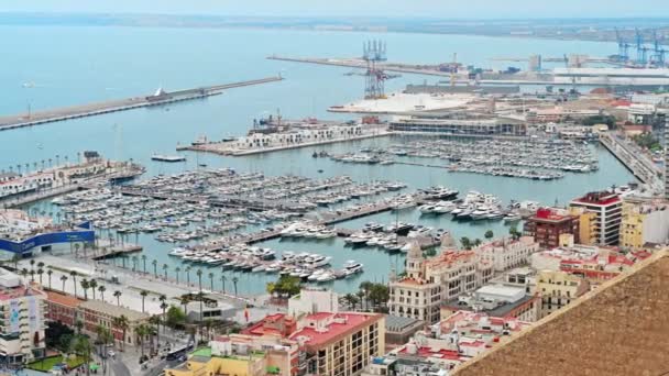 Alicante Spanien April 2023 Blick Auf Den Hafen Vom Schloss — Stockvideo
