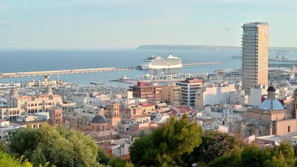 Blick Auf Stadt Und Hafen Alicante Spanien — Stockvideo
