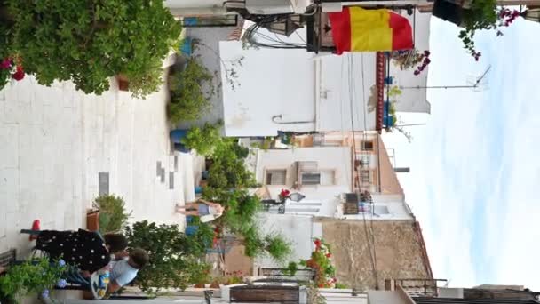 Alicante Španělsko Duben 2023 Lidé Chodící Ulici Schody Květinami Květináčích — Stock video