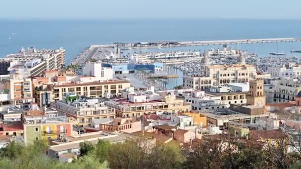 Alicante Spanya Nisan 2023 Kasaba Liman Panoramik Manzarası — Stok video