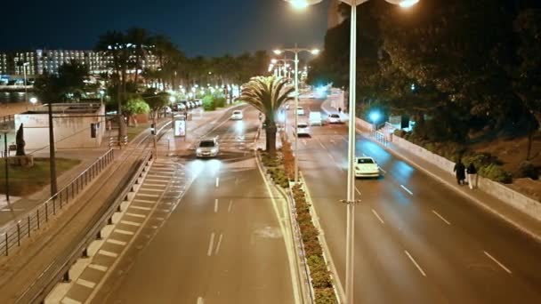 Alicante Spanien April 2023 Över Gata Natten — Stockvideo