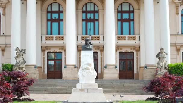 Vista Busto Ede Szigligeti Entrada Teatro Estadual Centro Oradea Roménia — Vídeo de Stock
