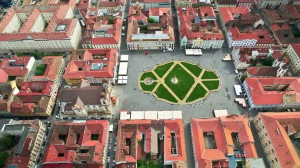 Widok Lotu Ptaka Timisoarę Rumunii Widok Centrum Miasta Plac Unirii — Wideo stockowe
