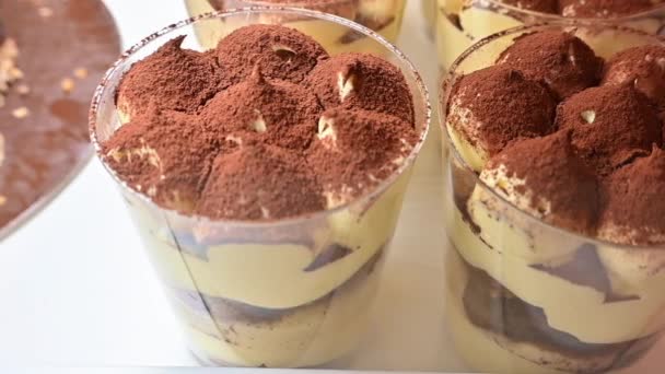 Тирамису Итальянский Десертный Торт Закрыть Замедленной Съемки — стоковое видео