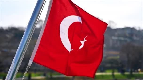 Bandeira Turca Acenando Barco Câmera Lenta — Vídeo de Stock