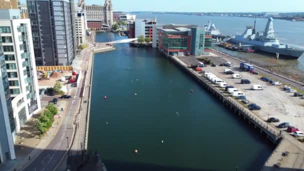 Liverpool Verenigd Koninkrijk Mei 2023 Luchtfoto Van Stad Haven — Stockvideo