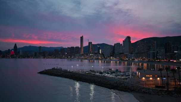 Bendorm City Spain Sunset Red Sky — Stock Video