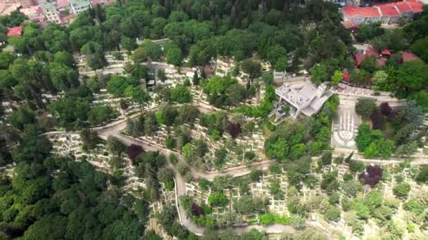 Vista Vertical Aérea Del Cementerio Eyup Estambul Turquía Múltiples Tumbas — Vídeos de Stock
