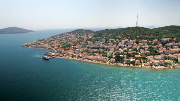 Aerial Drone View Kinaliada Turkey Multiple Residential Buildings Located Shore — Stock Video