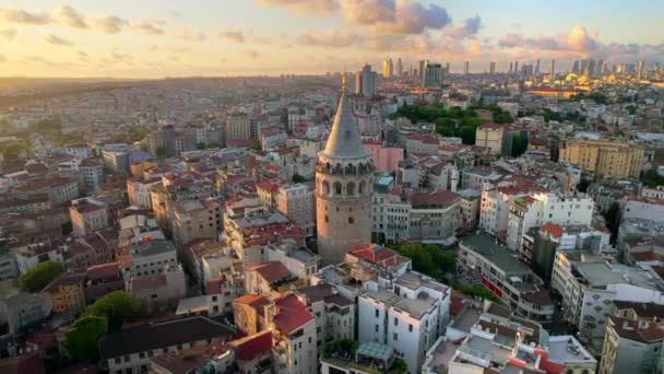 Türkiye Gün Batımında Stanbul Hava Aracı Görüntüsü Galata Kulesi Nin — Stok video