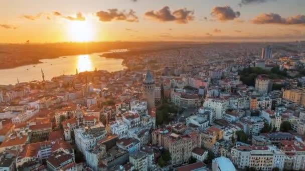 Türkiye Nin Gün Batımında Stanbul Hava Aracı Hipervane Görüntüsü Galata — Stok video