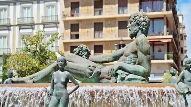 Widok Fontannę Turia Placu Plaza Virgen Walencji Hiszpania — Wideo stockowe