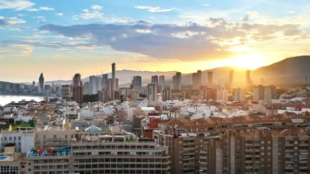 Vista Panorâmica Cidade Benidorm Espanha Céu Pôr Sol — Vídeo de Stock