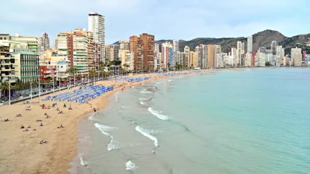 Panoramatický Výhled Vodní Linii Pláž Město Benidorm Španělsko — Stock video