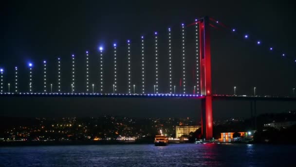 Pemandangan Jembatan Bosporus Pada Malam Hari Istanbul Turki Pemandangan Dari — Stok Video