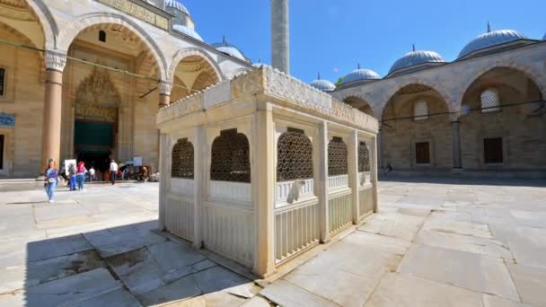 Stanbul Turkey Haziran 2023 Süleyman Camii Manzarası Bahçede Insanlar Çeşme — Stok video