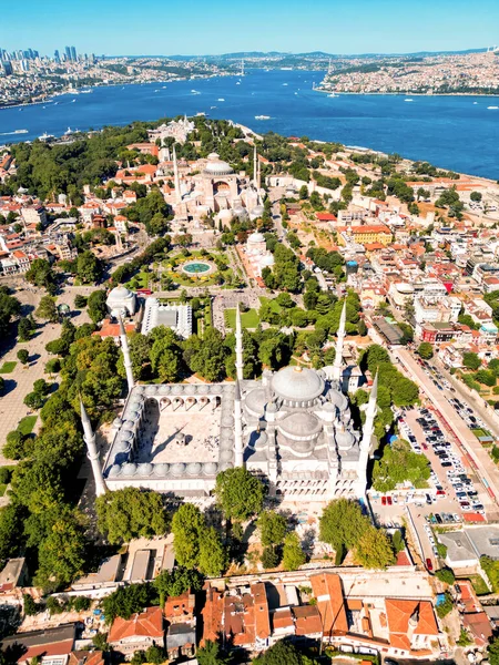 Aerial Drone View Istanbul Turkey Sultanahmet District Blue Mosque Hagia — Stock Photo, Image