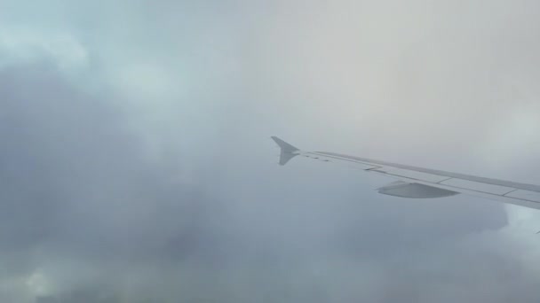 Πτήση Αεροπλάνου Πτέρυγα Ενός Αεροπλάνου Που Πετά Μέσα Από Σύννεφα — Αρχείο Βίντεο