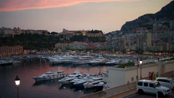 Monaco Monaco Sierpnia 2023 Krajobraz Miasta Port Morski Cumowanymi Jachtami — Wideo stockowe