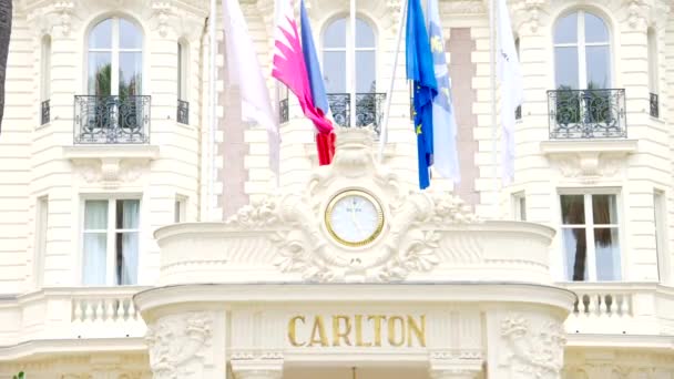 Cannes França Setembro 2023 Vista Próxima Entrada Hotel Carlton Com — Vídeo de Stock