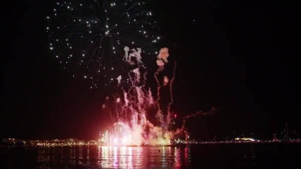 Fogos Artifício Festival Fogos Artifício Cannes Noite França Câmera Lenta — Vídeo de Stock