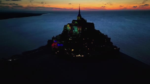 Letecký Pohled Mont Saint Michel Při Západu Slunce Normandii Francii — Stock video